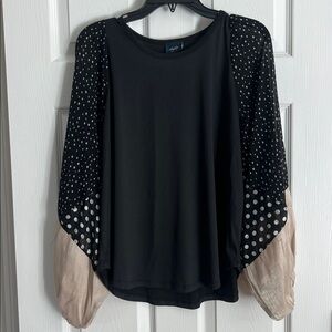 Black and Beige Polka Dot Sleeve Blouse